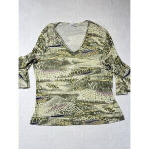 Caran New York Vintage Snake Print Top W/Rouched Sleeves - Size XL